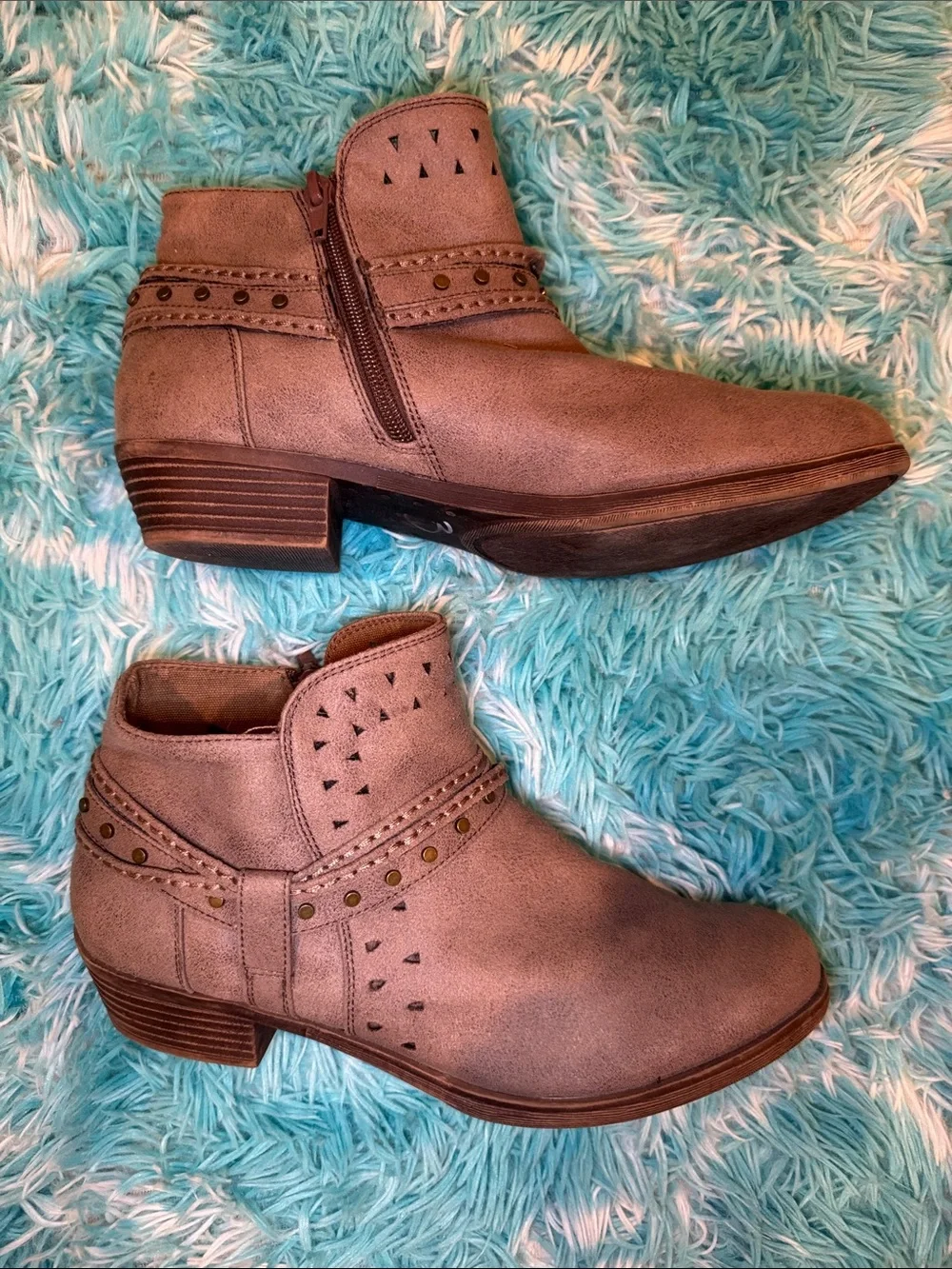 Sugar Brown Faux-Suede Ankle Booties with Strap Detail